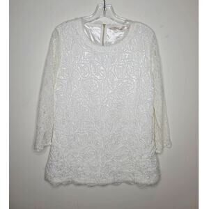 Soft Surroundings Lilith white lace long sleeve blouse - large